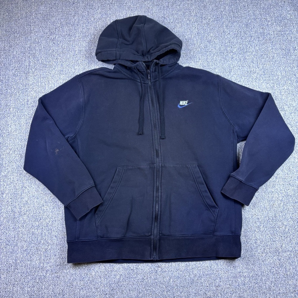 Vintage Retro Men's L Nike Blue/White Swoosh Zipped Hoodie Sweatshirt Jumper